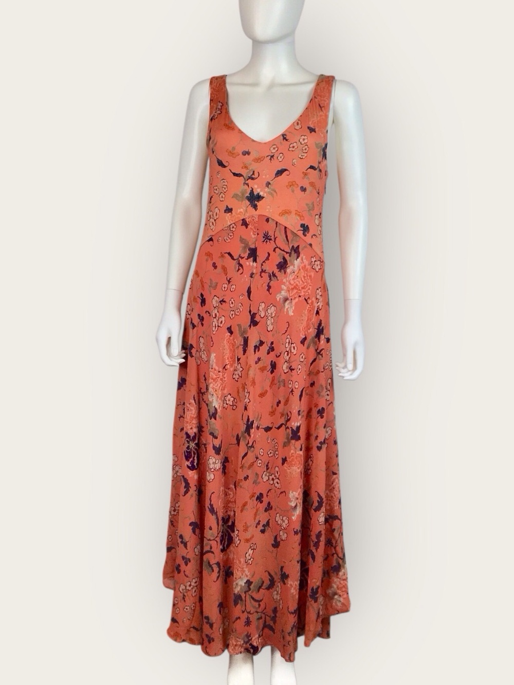 Peruvian Connection Floral  Maxi Valentina Dress Coral Orange Blue Sleeveless